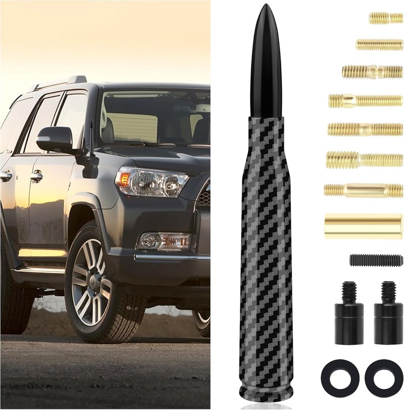 Junecarp Car Bullet Antenna with 9PCS Screws,Carbon Fiber Antenna Topper Automotive Exterior Accessories Compatible with Chevrolet Ford GMC Dodge Jeep Toyota Cadillac,Fit for Car Truck SUV - Image 1